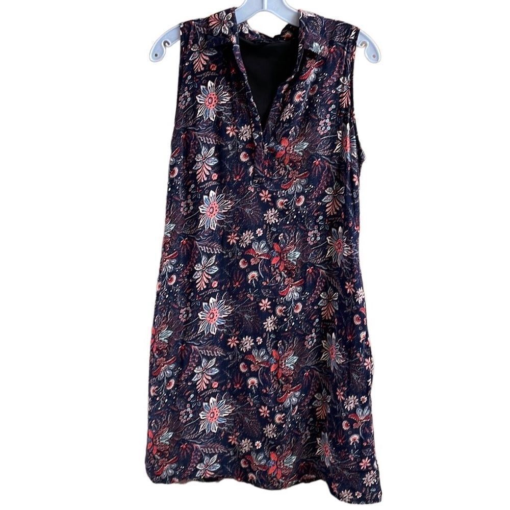 Kill Floral Sleeveless Above Knee Vneck Dress, Size 8, Navy Blue Pink Flowers